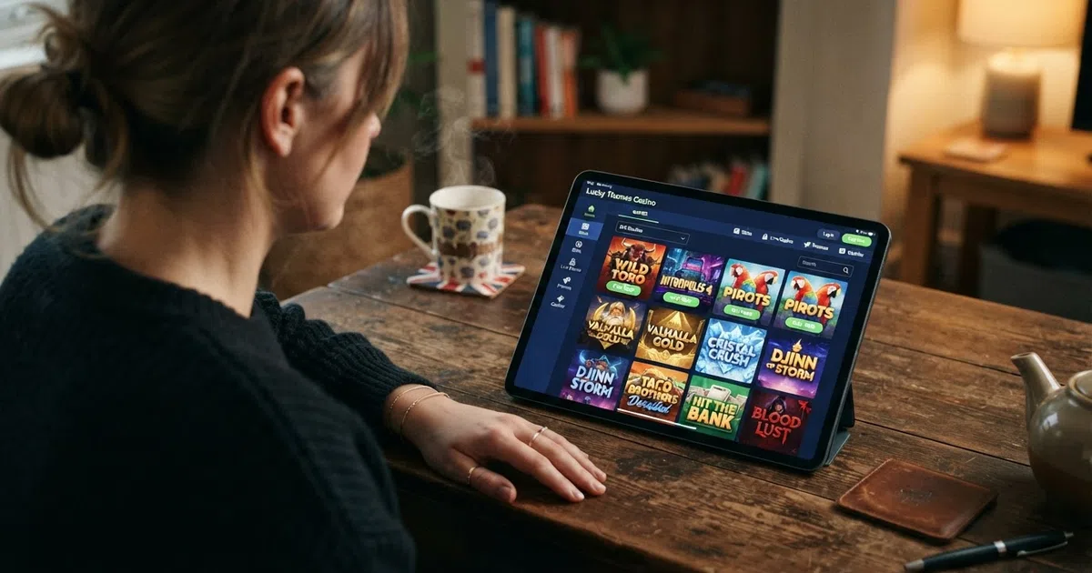 A UK online casino lobby screen showing ELK Studios slot game tiles arranged in a grid, with a provider filter dropdown visible