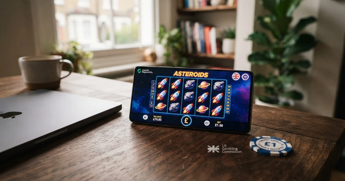 A grid of UK online casino homepages displaying Pariplay and Wizard Games slot titles on desktop and mobile screens, with the UKGC licence badge visible on each