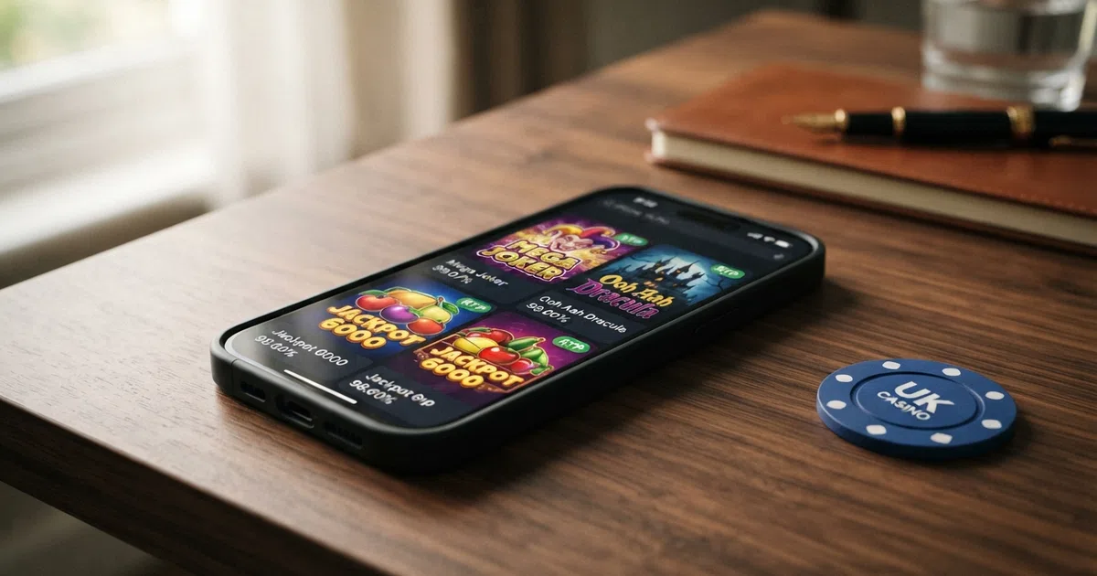 A grid of high-RTP online slot game tiles displayed on a smartphone screen, with percentage badges and RTP figures overlaying each title