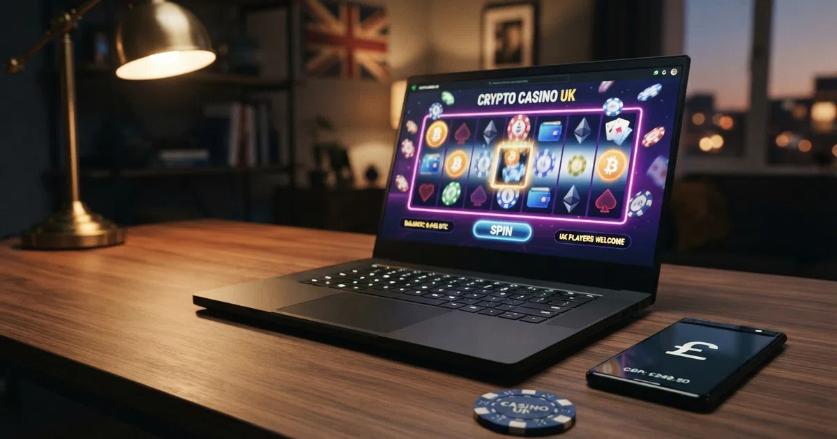 A grid of Bitcoin Cash casino logos arranged as a comparison chart with the UK flag in the corner