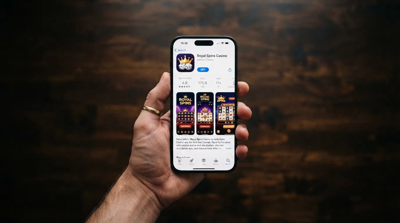 A smartphone screen showing a casino app download page in the App Store, with the star rating and download button clearly visible