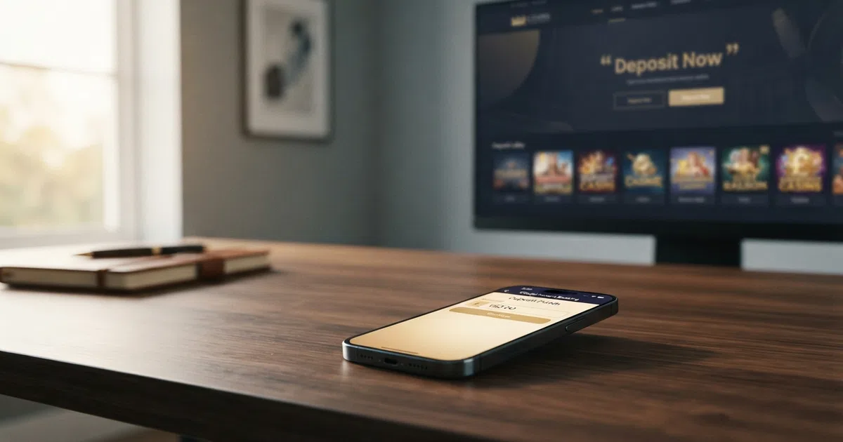 A smartphone displaying a Citadel Instant Banking deposit screen beside a UK online casino lobby