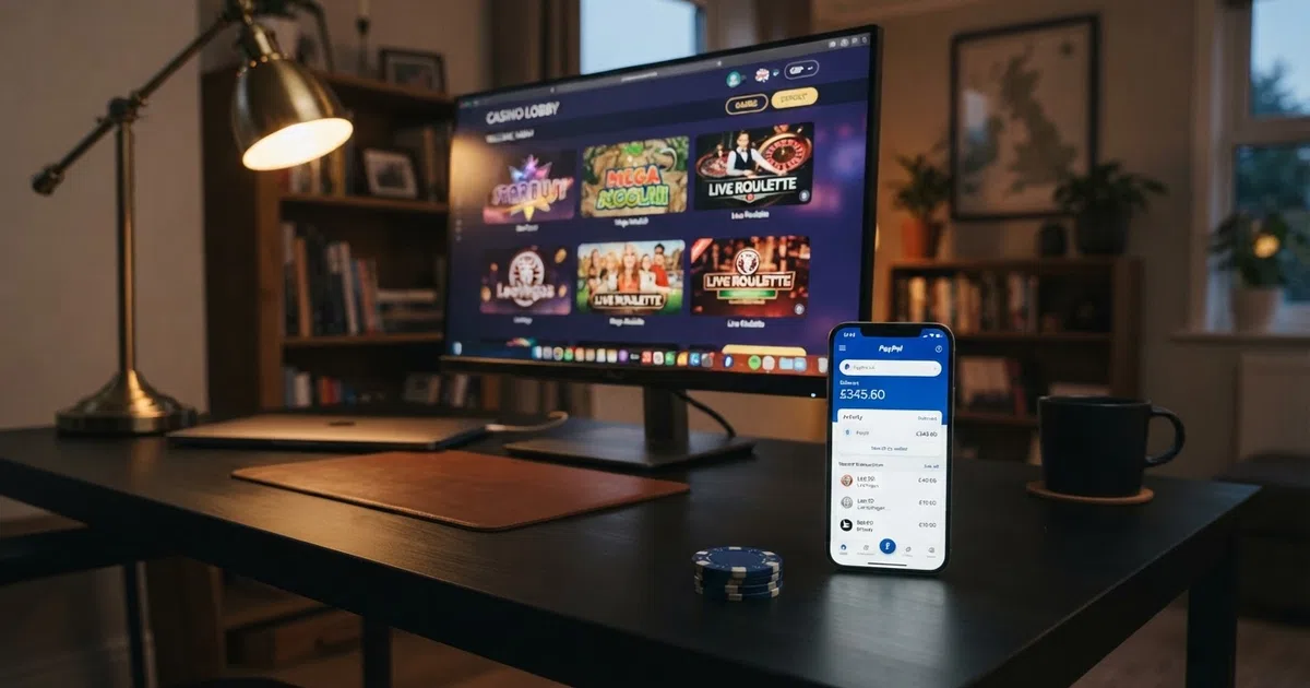 A Neteller wallet dashboard next to an online casino lobby on a desktop screen