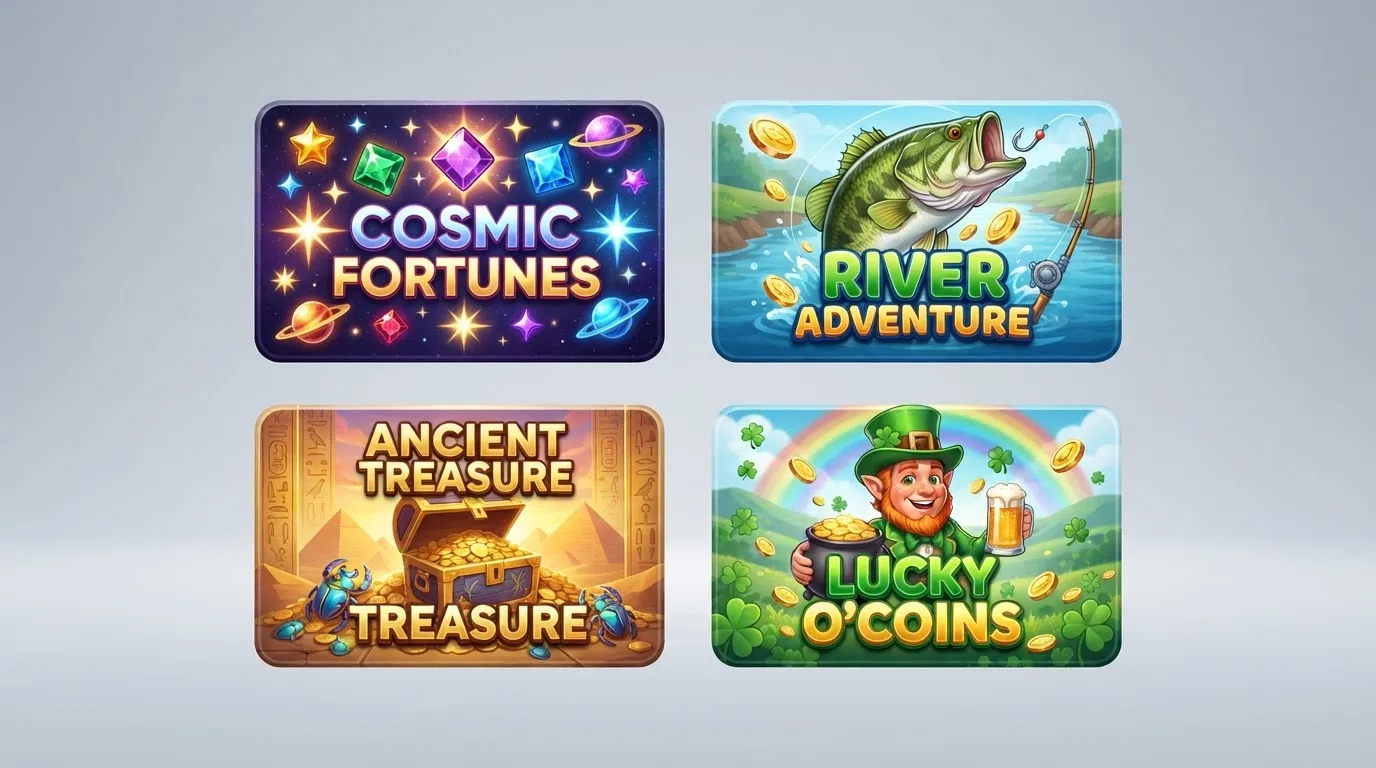 A curated selection of the most common eligible slot title cards — Starburst, Big Bass Splash, Book of Dead and 9 Pots of Gold — arranged in a casino lobby grid layout