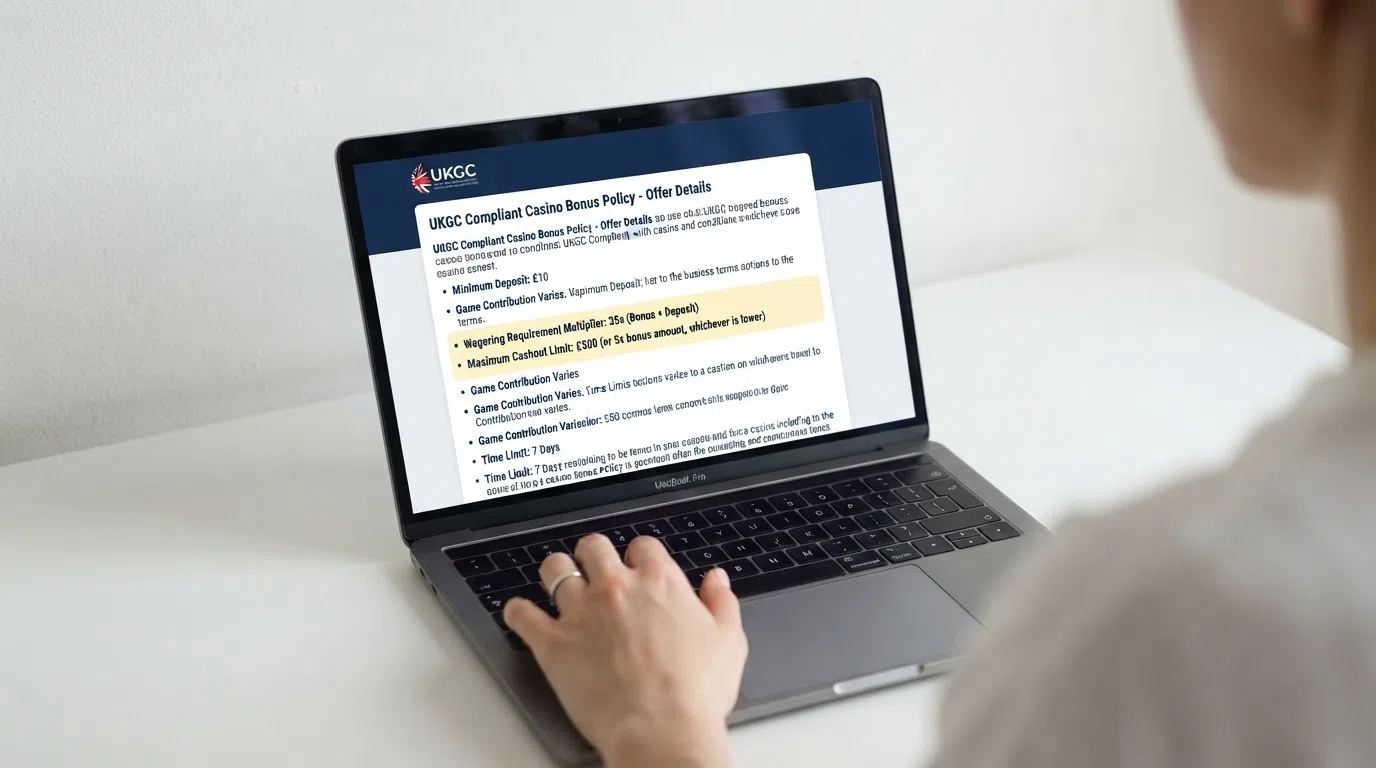 A close-up crop of a casino bonus terms panel showing a wagering requirement multiplier and a maximum cashout figure highlighted against the small print