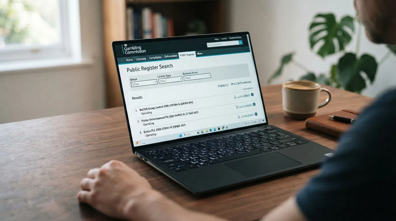A screen showing the Gambling Commission public register search interface with the total record count of 2,663 businesses visible
