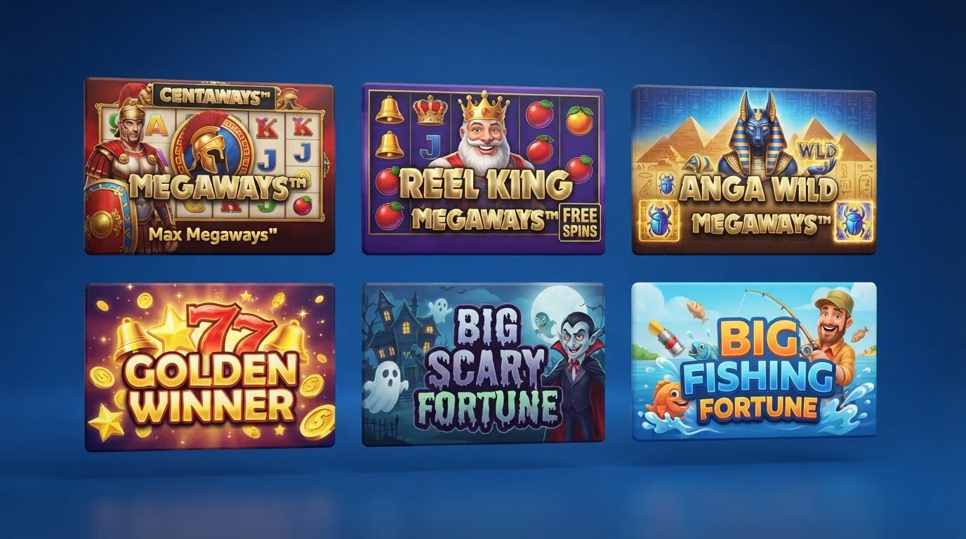 A grid of Inspired Gaming slot title cards showing Centurion Megaways, Reel King Megaways, Anubis Wild Megaways and Golden Winner