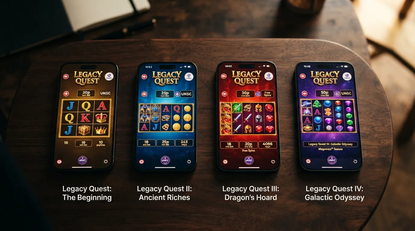 A side-by-side visual of the four Money Train slot title screens — Money Train, Money Train 2, Money Train 3 and Money Train 4 — showing the grid-size and theme evolution.