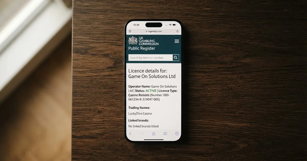 A UK Gambling Commission public register webpage showing a single operator entry with one trading name, an active Casino Remote licence status and no linked brands listed beneath it