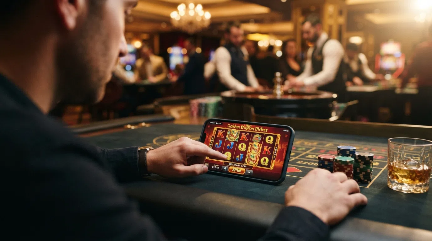 A smartphone screen showing an online slot game with a visible £5 max stake indicator and session timer