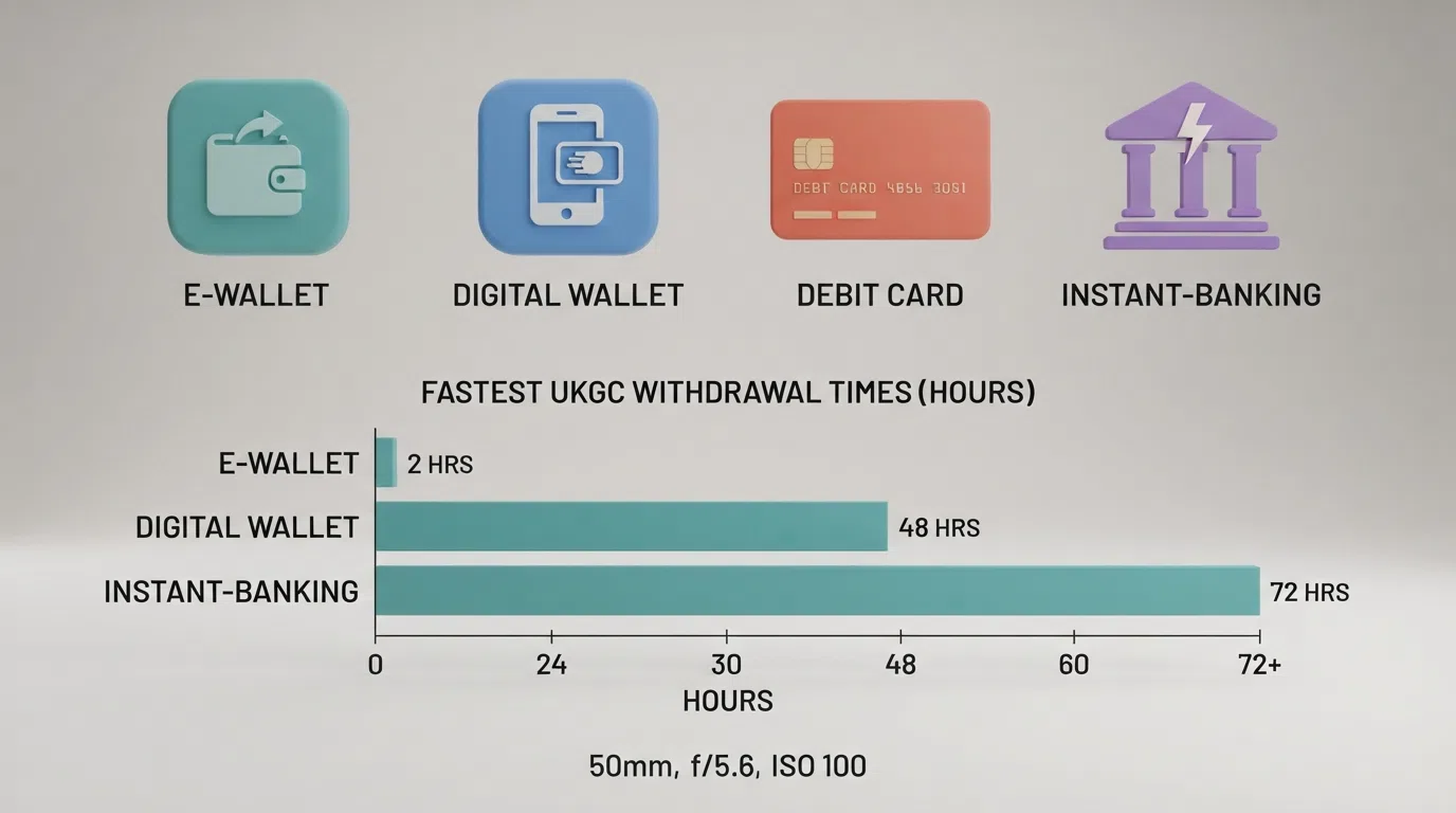 Four payment logos — PayPal, Skrill, Visa, and Trustly — arranged above a horizontal bar chart showing decreasing withdrawal times from left to right, with the shortest bar beneath PayPal