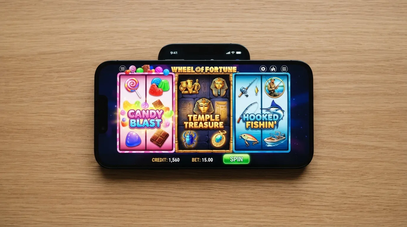 Sweet Bonanza, Gates of Olympus and Sugar Rush slot reels displayed side by side on a smartphone screen in portrait orientation