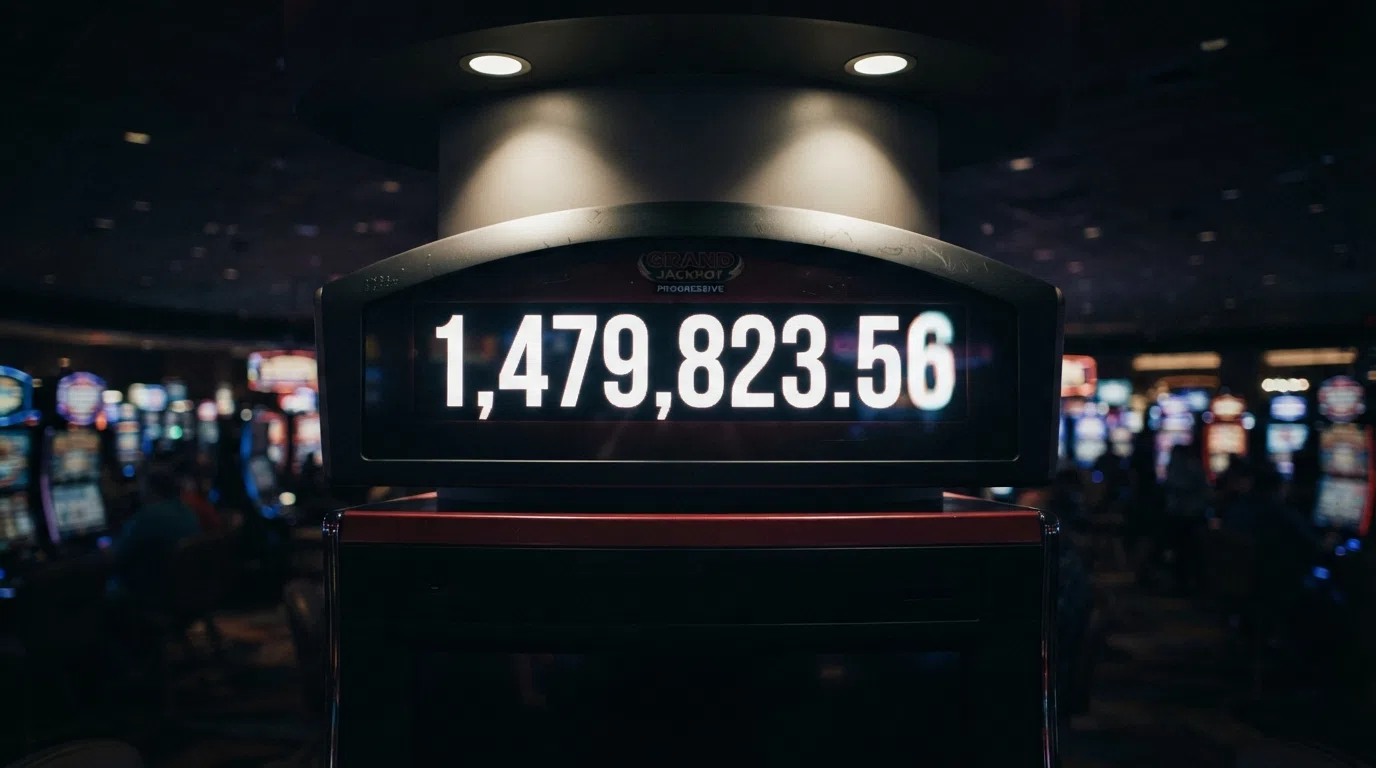A jackpot ticker counting upward in large digits above a row of slot reels