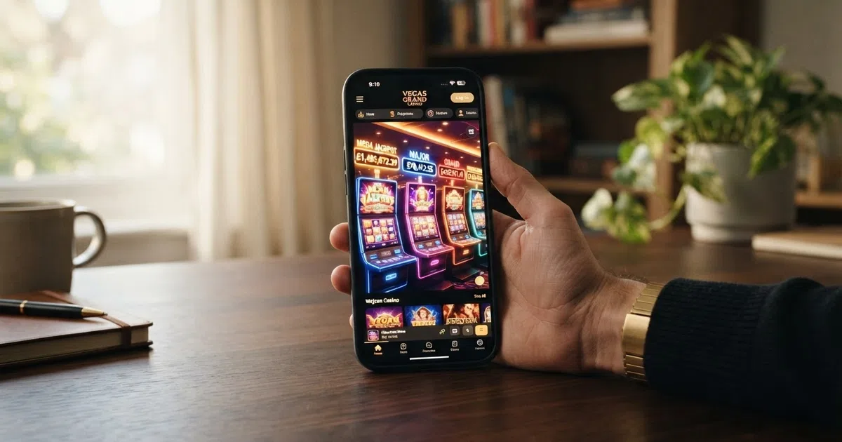 A row of online progressive slot machines with illuminated jackpot total displays showing increasing prize amounts above each screen
