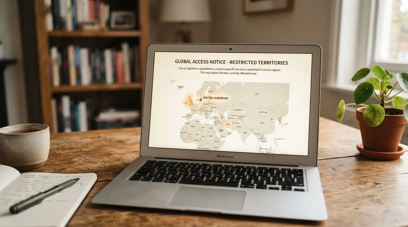 A screen showing a restricted-territories notice with the United Kingdom highlighted.