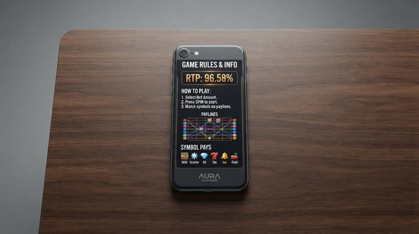 A slot's help screen showing its RTP percentage and game rules