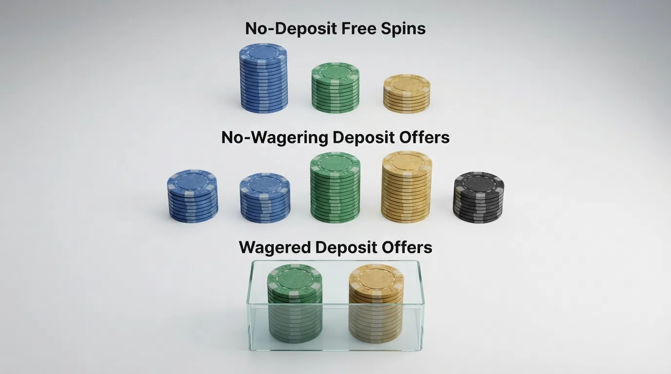 A side-by-side visual of UK casino brand logos arranged to illustrate the comparison ranking, with the top three no-deposit operators highlighted
