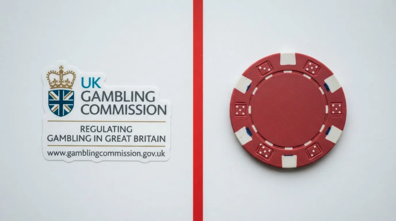 A close-up of the UK Gambling Commission logo next to a TRON (TRX) token icon, with a red line separating them
