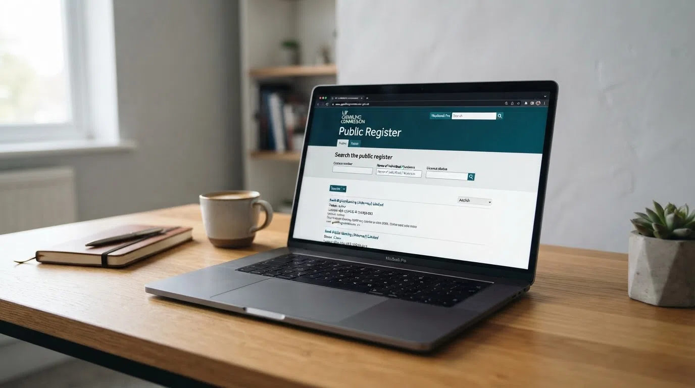 The UK Gambling Commission website header or logo displayed on-screen, showing its status as the statutory regulator for gambling in Great Britain
