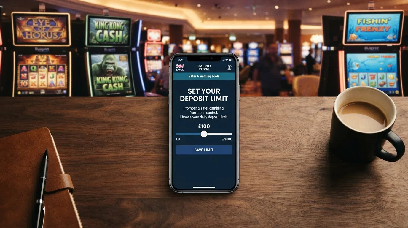 A casino screen prompting a player to set a deposit limit before a first deposit