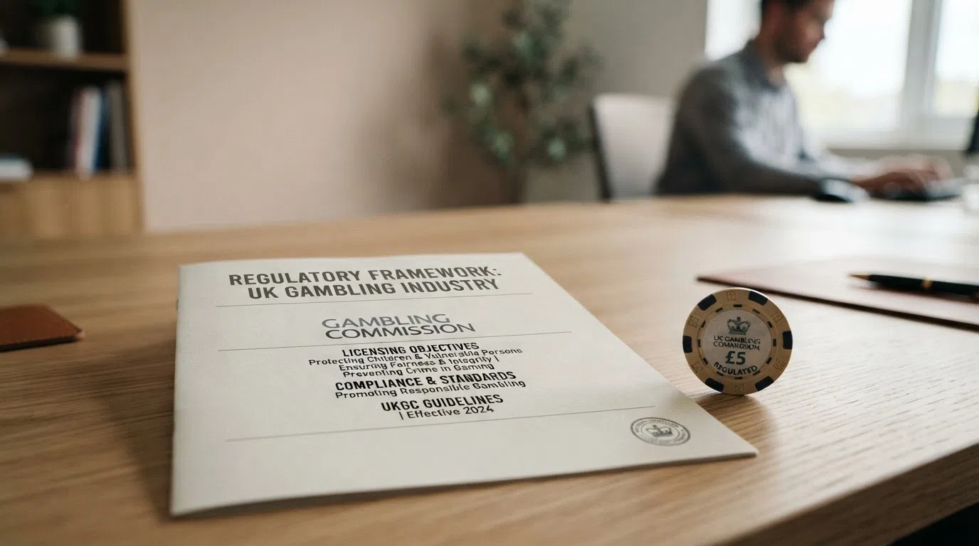 A conceptual image representing UK Gambling Commission licensing — the UKGC logo or a certificate-style visual alongside Evolution Gaming branding and the text “Licence Number 39002”