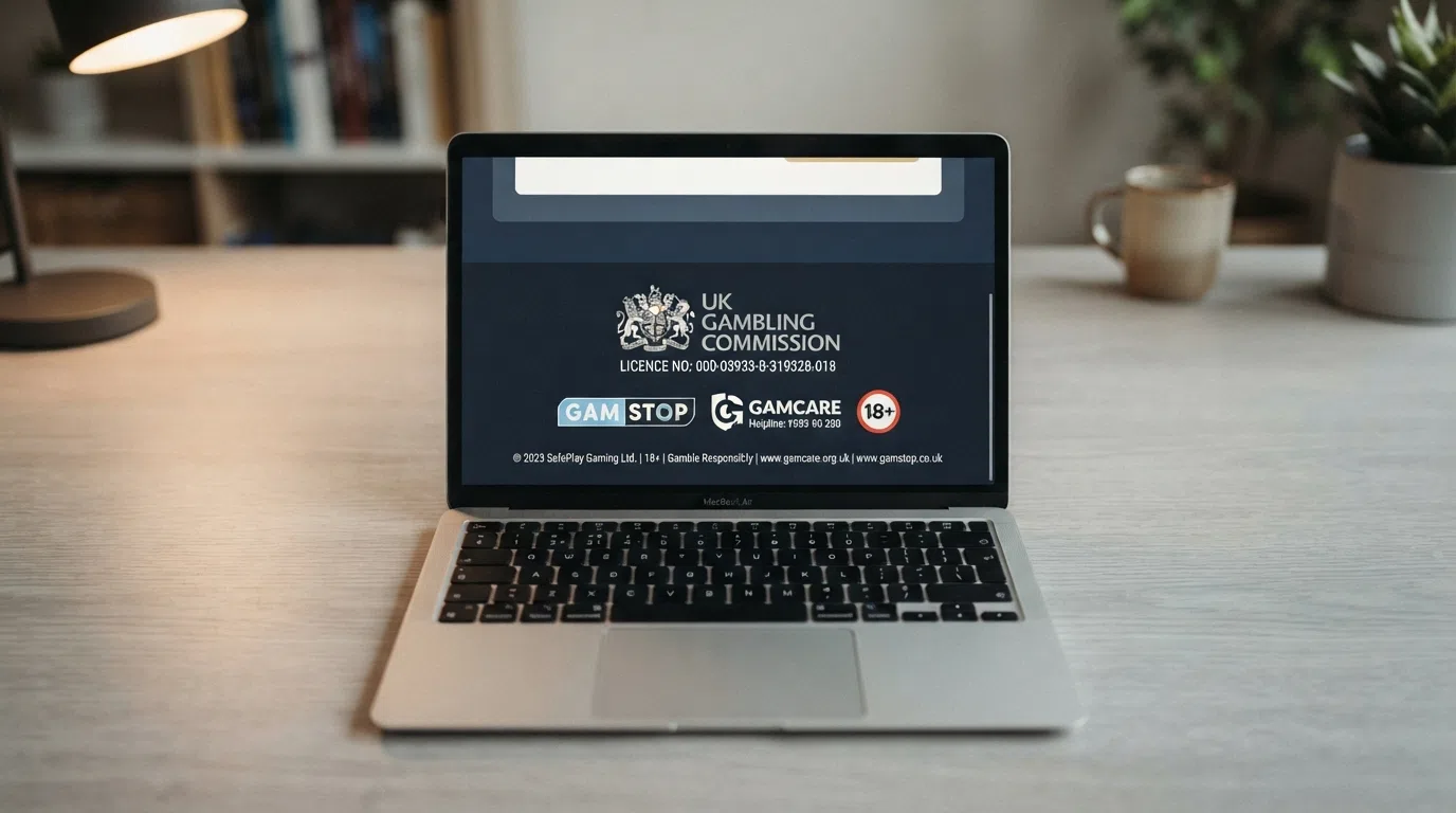 The UK Gambling Commission logo displayed alongside GamStop, GamCare and age-verification badges on a casino website footer